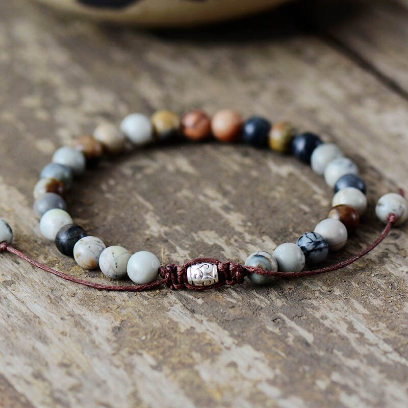 6MM Natural Stones Beaded Men Bracelets Punk Strand Macrame String Cord Bangles Handmade Man Jewelry