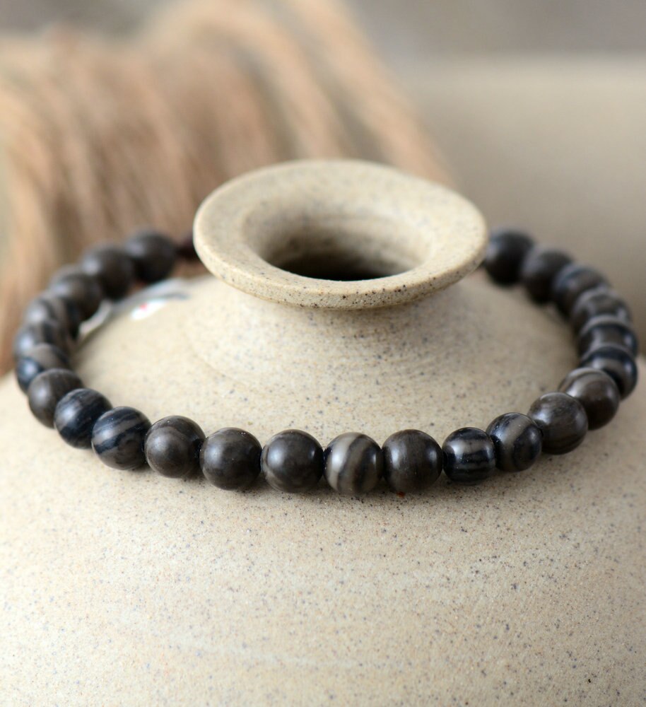 6MM Natural Stones Beaded Men Bracelets Punk Strand Macrame String Cord Bangles Handmade Man Jewelry