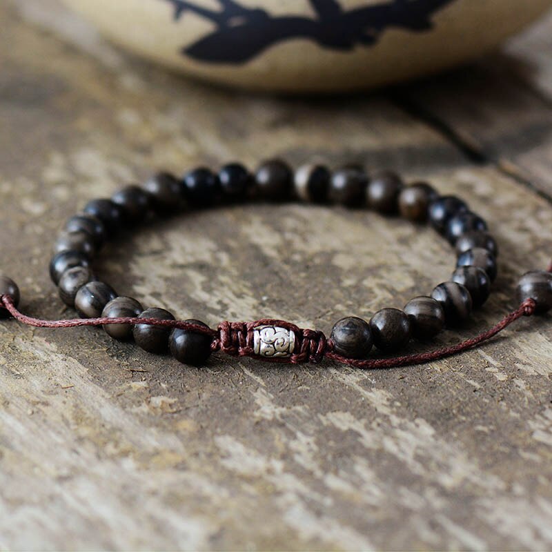 6MM Natural Stones Beaded Men Bracelets Punk Strand Macrame String Cord Bangles Handmade Man Jewelry