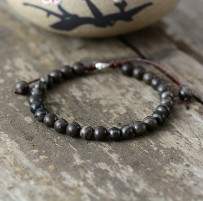 6MM Natural Stones Beaded Men Bracelets Punk Strand Macrame String Cord Bangles Handmade Man Jewelry