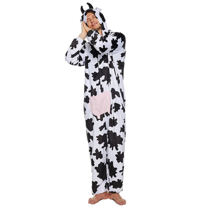 Adult Cows Pajamas Women Onesies Hooded Men Full Body Sleepwear Animal Kigurumi Cosplay Carnival Christmas Costume