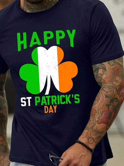 Irish St Patrick Day T-shirt Green Clover Animal Cat Adults Cotton Casual O-neck Tops