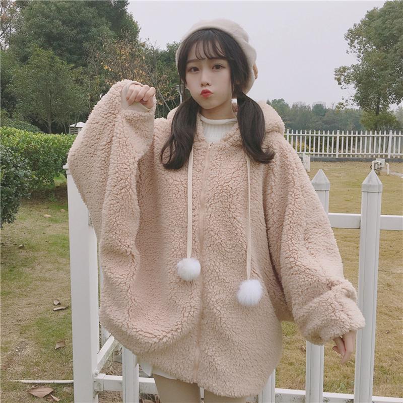 Kawaii Bunny Ears Hoodie Coat - Plush Hooded with Rabbit Ears