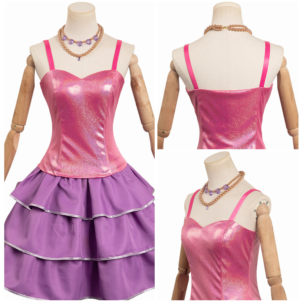 Doll Movie : Life in the Dreamhouse Pink Rose Red Suit Female Dress Party Carnival Halloween Cosplay Costume