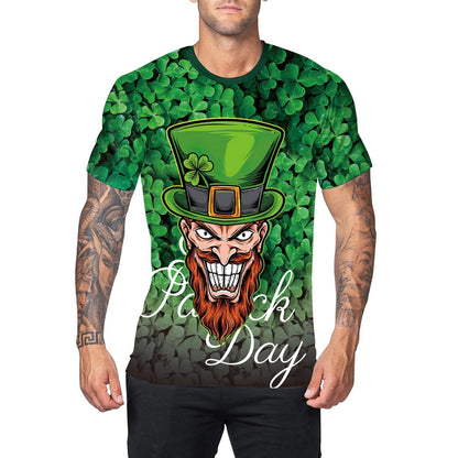 Irish St Patrick Day T-shirt Green Clover Animal Cat Adults Cotton Casual O-neck Tops