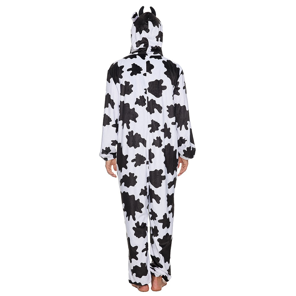 Adult Cows Pajamas Women Onesies Hooded Men Full Body Sleepwear Animal Kigurumi Cosplay Carnival Christmas Costume