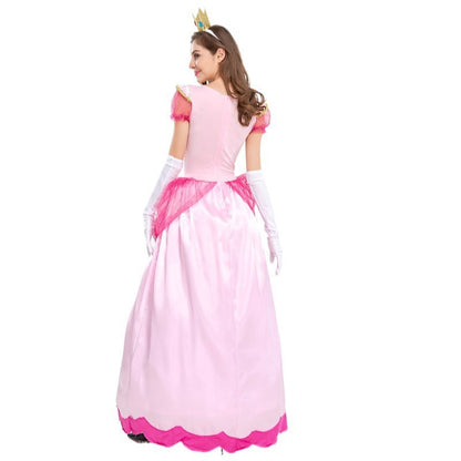 Adult Princess Peach Cosplay Costume Pink Yellow Sweet Dresses for Women Halloween Carnival Party Dress