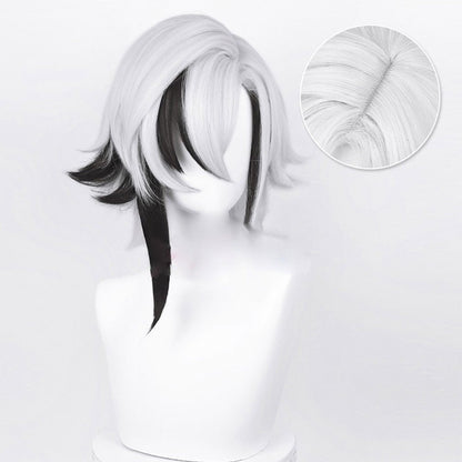 Anime Genshin Impact Fatui Arlecchino White and Black Meduim Cosplay Wig