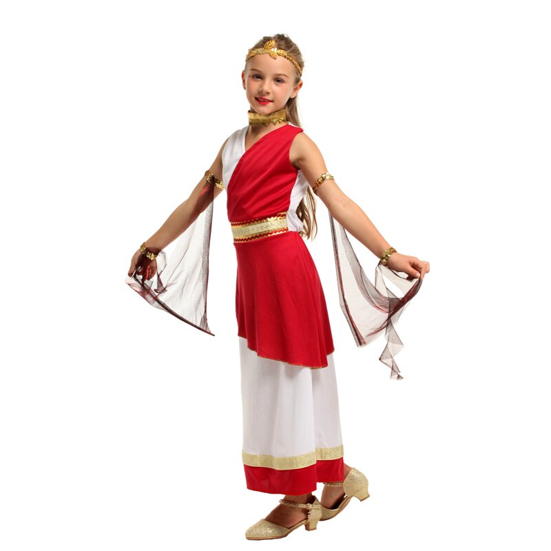 Kids Child Greek Athena Goddess Costume Girls Roman Empress Cosplay Fantasia Halloween Fancy Dress