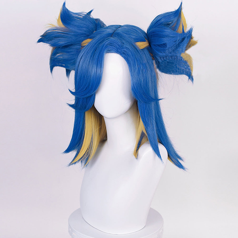 Game Valorant Neon Blue And Yellow Short Cosplay Wig