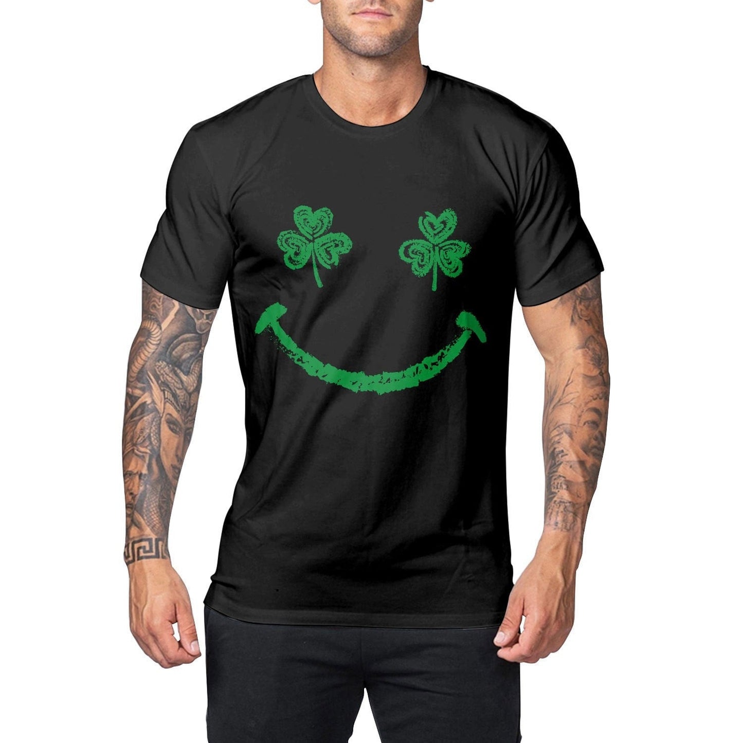 Irish St Patrick Day T-shirt Green Clover Animal Cat Adults Cotton Casual O-neck Tops