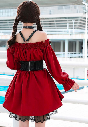 Adult Anime Maid Cosplay Costume Lolita Dress Female Sweet Wine Red Gothic A Sexy Off-the-shoulder Kawaii Party Clothes For Girl