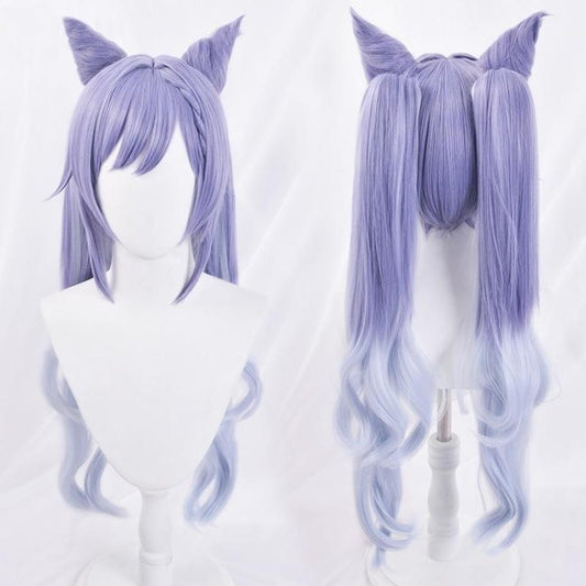 Genshin Impact Keqing Cosplay Wig Gradient Purple Long Curly Ponytails Hair C00003