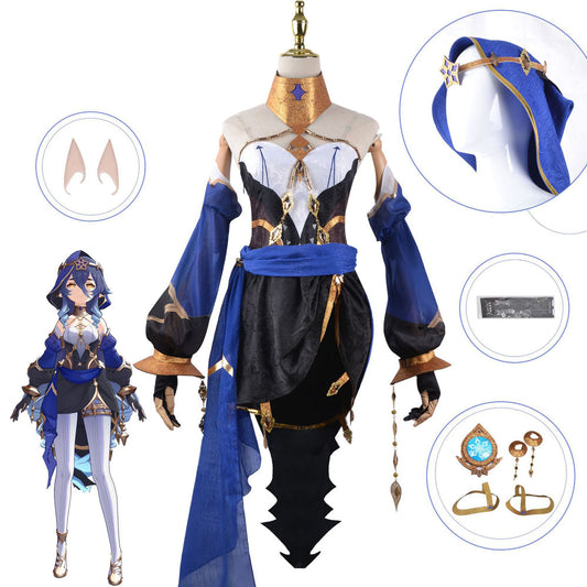 Game Genshin Impact Layla Blue Dress Cosplay Costume