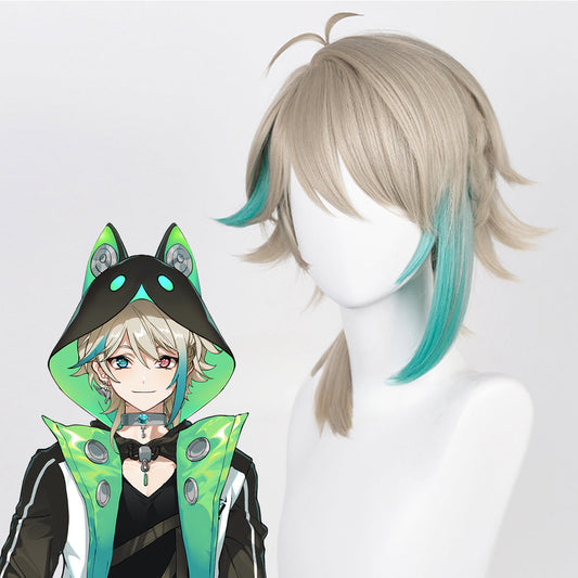 Vtuber NIJISANJI Aza Grey Green Short Cosplay Wig