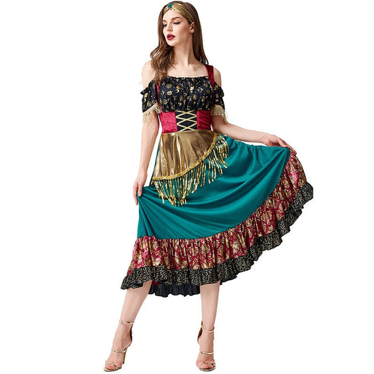 Fantasia Purim Halloween Costumes for Women Starlight Gypsy Fortune Teller Costume Flamenco Dancer Cosplay Dress