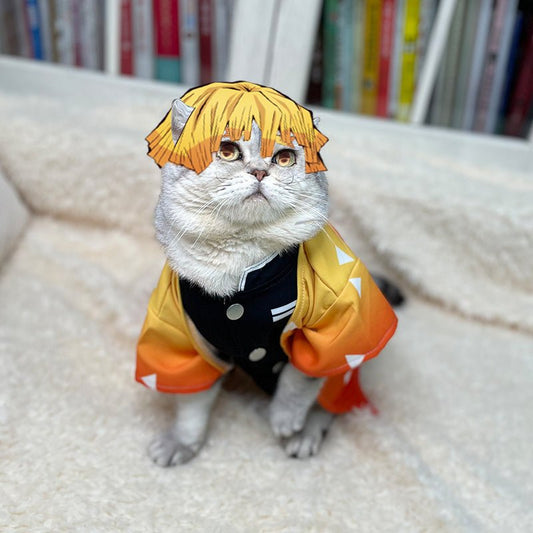 Anime Demon Slayer Agatsuma Zenitsu Pet cosplay costume Halloween Pet Clothes