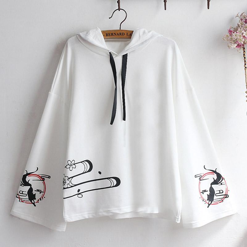 Fox Print Loose Sleeve Hoodie