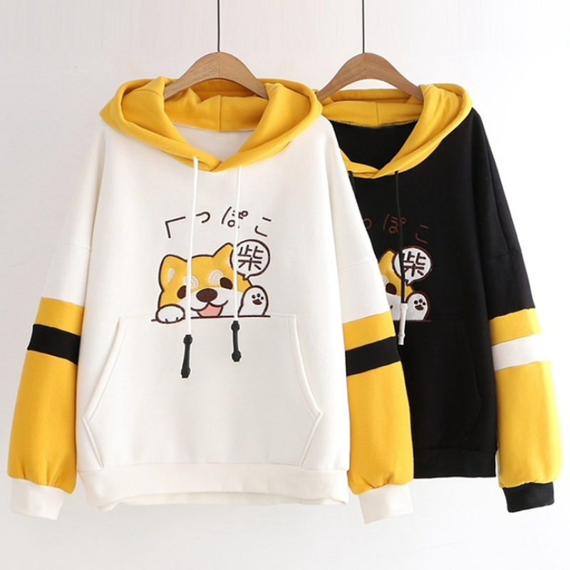 Japanese Puppy Color Block Hoodie