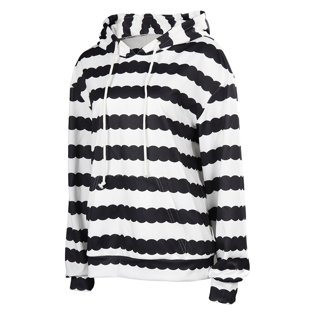 Doll Movie Ken Black and White Striped Sweatshirt Hoodie Party Carnival Halloween Cosplay Costume