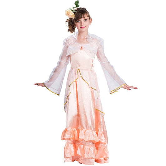 Girl Luxury Court Medieval Princess Dress Halloween Costume Vintage Flower Fairy Dress Party Carnival Easter Purim Dress