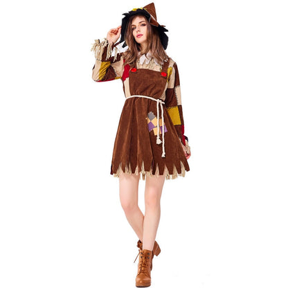 Adult Women Scarecrow Cosplay Costume Fantasia Halloween Purim Carnival Mardi Gras Costumes Dress