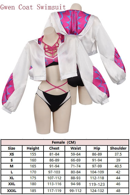 Across The Verse Gwen COS Stacy Cosplay Costume Bikini Top Shorts Cloak Swimsuit Outfits Halloween Carnival Suit Women Girls