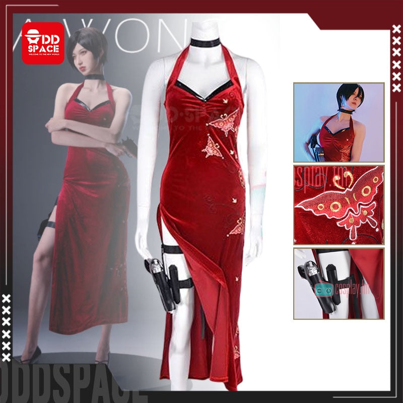 Ada Wong Cosplay Costume Sex Embroidered Cheongsam Style Red Dress Women Christmas Halloween Cosplay Outfit