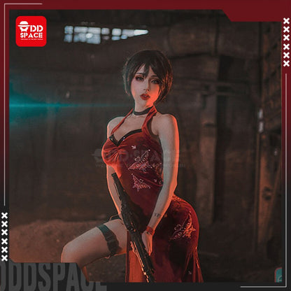 Ada Wong Cosplay Costume Sex Embroidered Cheongsam Style Red Dress Women Christmas Halloween Cosplay Outfit