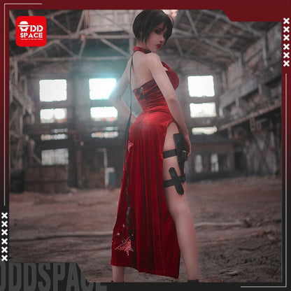 Ada Wong Cosplay Costume Sex Embroidered Cheongsam Style Red Dress Women Christmas Halloween Cosplay Outfit