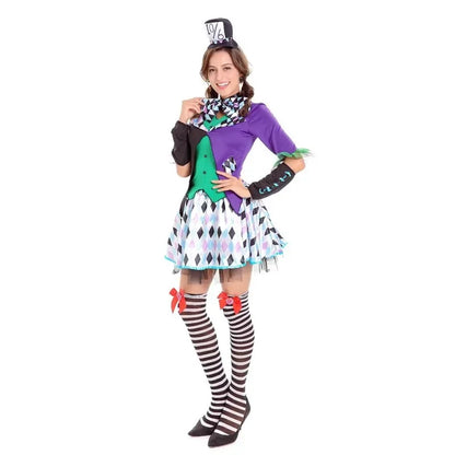 Adult Anime Alice In Wonderland Clown Mad Hatter Maid Costume Halloween Carnival Party Magician Lolita cosplay Dress