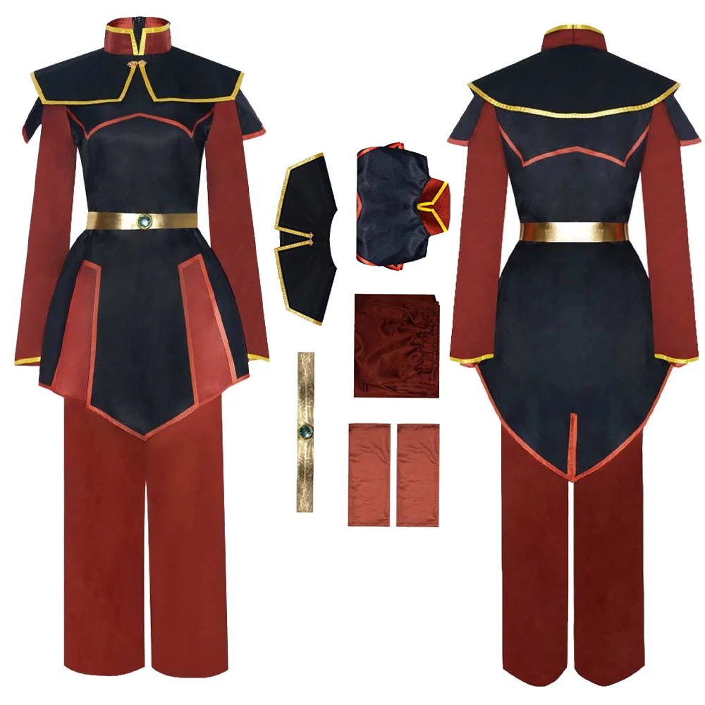 Adult Fantasy Azula Cosplay Costume Cartoon Avatar: Last Cosplay Airbender Shawl Belt Suit Outfits Halloween Party Women Clothes