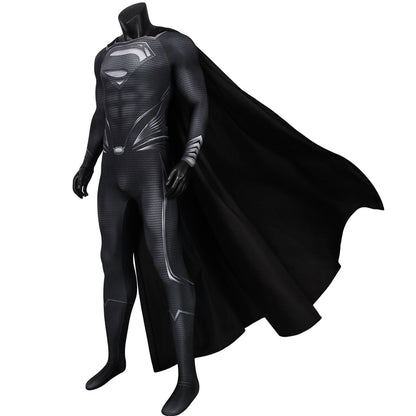 Adult Halloween Justice Superhero Cosplay Clark Costume Printing Steel Men Black Jumpsuit With Cape Hero Kal Bodysuit