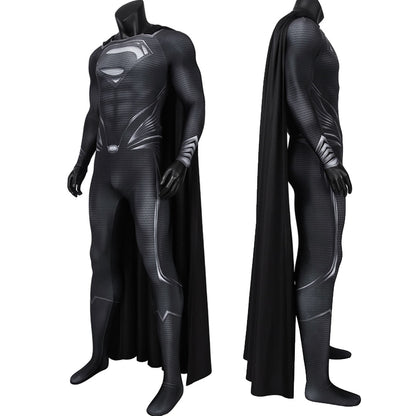 Adult Halloween Justice Superhero Cosplay Clark Costume Printing Steel Men Black Jumpsuit With Cape Hero Kal Bodysuit