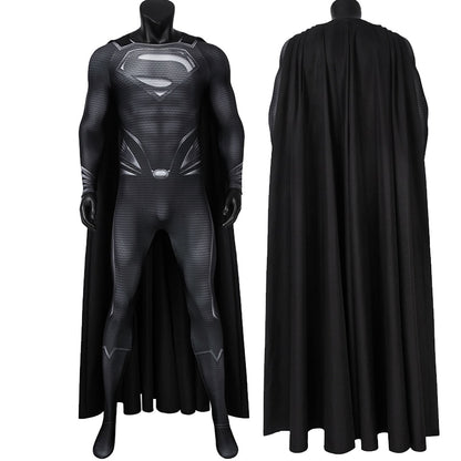 Adult Halloween Justice Superhero Cosplay Clark Costume Printing Steel Men Black Jumpsuit With Cape Hero Kal Bodysuit