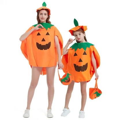 Adult Kids Anime Pumpkin Costume Suits Dress with Hat and Bag Carnival Purim Halloween Party Cosplay Costumes Dress Up Gift