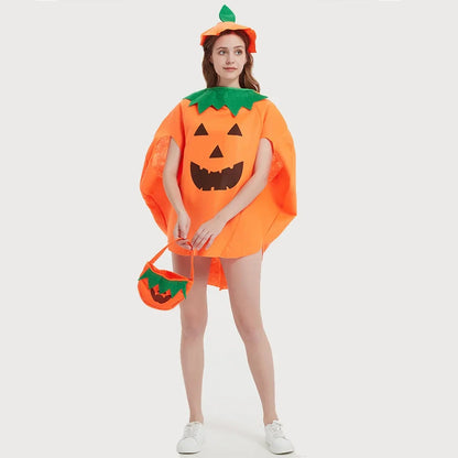 Adult Kids Anime Pumpkin Costume Suits Dress with Hat and Bag Carnival Purim Halloween Party Cosplay Costumes Dress Up Gift