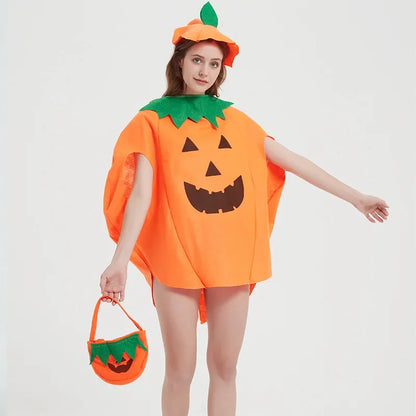 Adult Kids Anime Pumpkin Costume Suits Dress with Hat and Bag Carnival Purim Halloween Party Cosplay Costumes Dress Up Gift