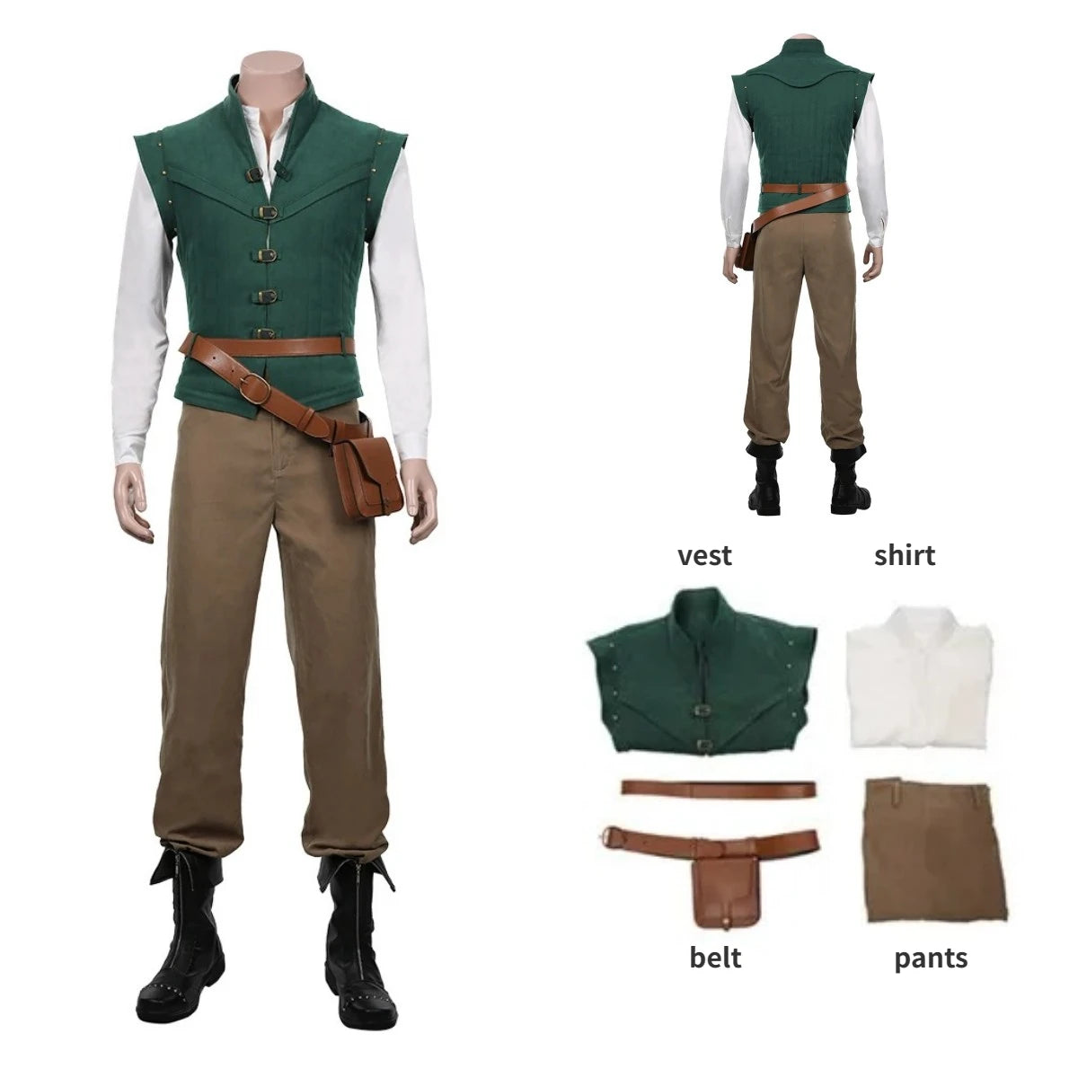 Adult Flynn Cosplay Costume Full Set with Green Vest and Accessories