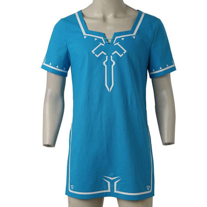 Adult Men Breath of the Wild Cosplay Link Shirt Costume Blue Top Clothes