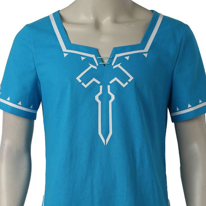 Adult Men Breath of the Wild Cosplay Link Shirt Costume Blue Top Clothes