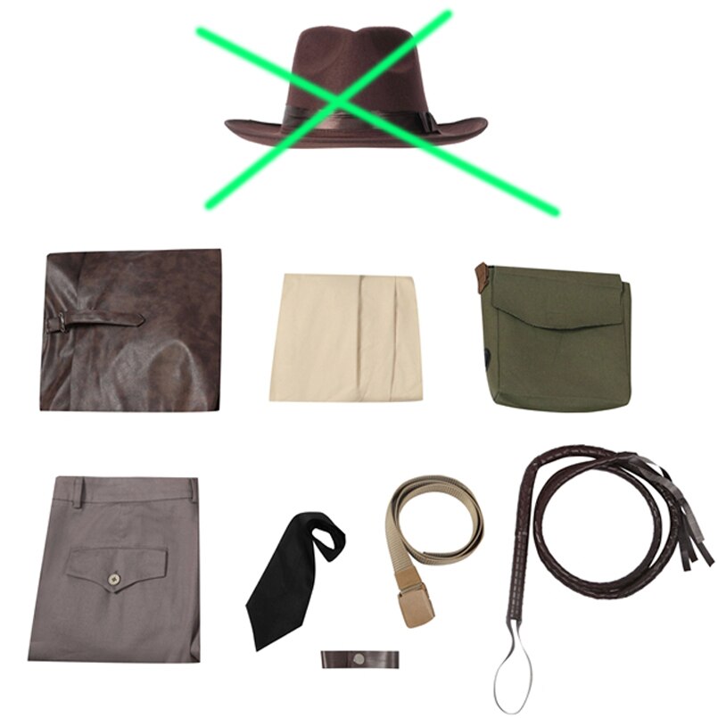 Adult Men Carnival Halloween Costume Indy 5 Indiana Jones Cosplay Outfit with Faux Leather Jacket Customizable