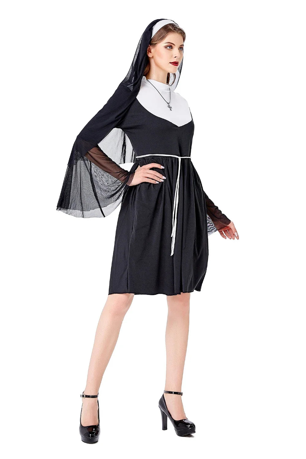 Adult Nun's Dress Hallowee Missionary Costume Women Sexy Religious Sister Costume Retro Priest Nun Cosplay Dress