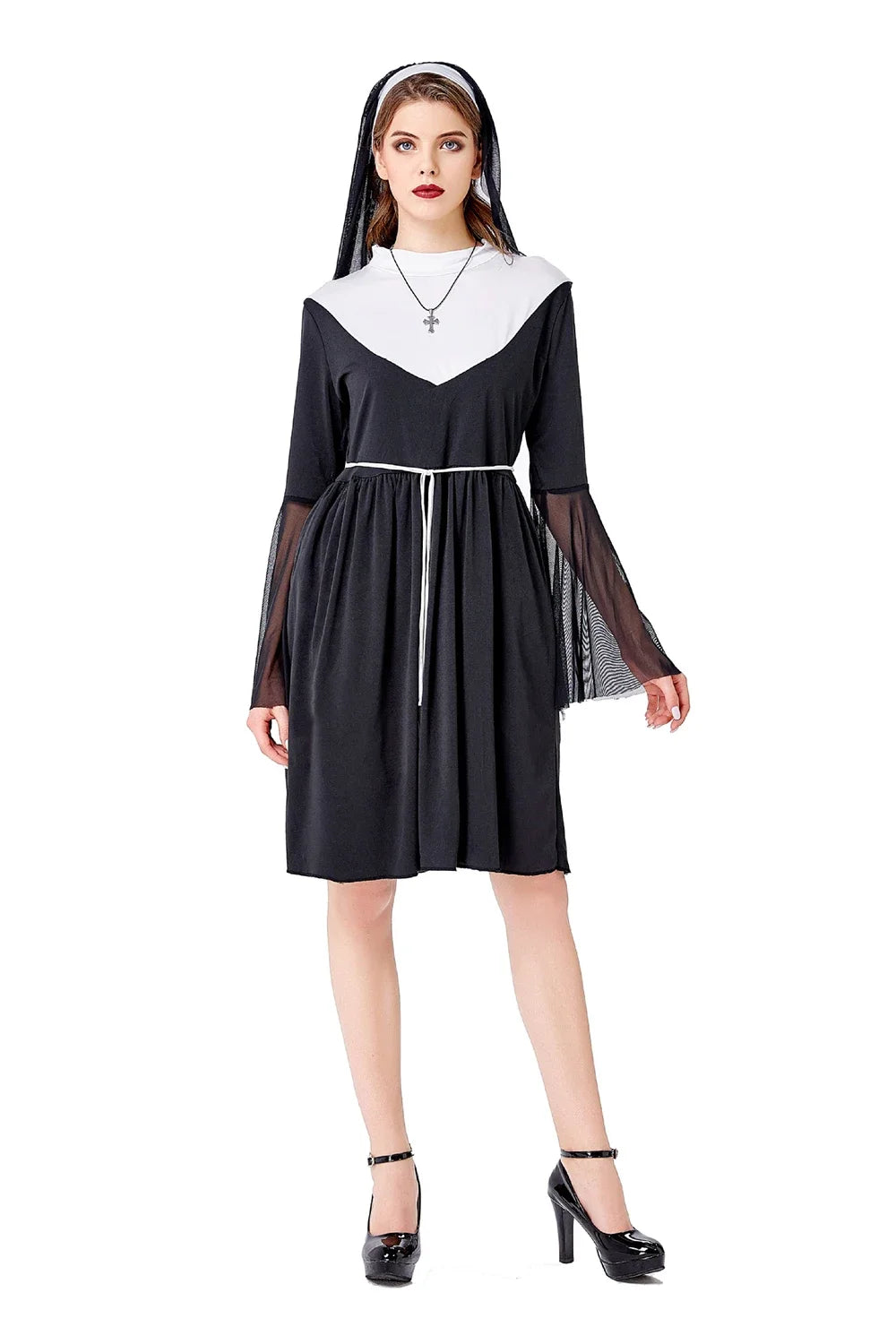 Adult Nun's Dress Hallowee Missionary Costume Women Sexy Religious Sister Costume Retro Priest Nun Cosplay Dress