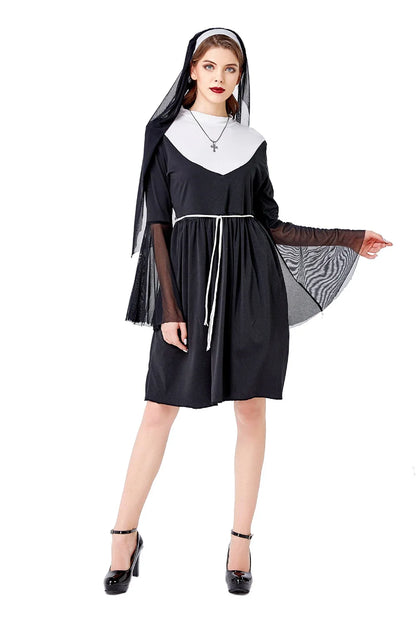 Adult Nun's Dress Hallowee Missionary Costume Women Sexy Religious Sister Costume Retro Priest Nun Cosplay Dress