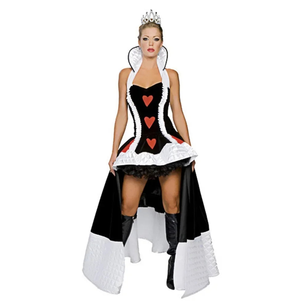 Adult Queen of Hearts Costume Alice In Wonderland Women's Fancy Dress with Tiara