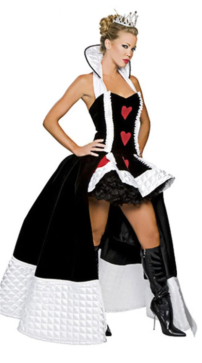 Adult Queen of Hearts Costume Alice In Wonderland Women's Fancy Dress with Tiara