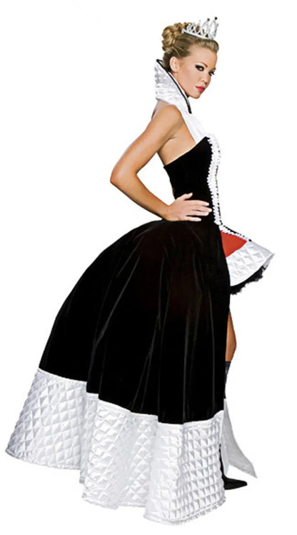 Adult Queen of Hearts Costume Alice In Wonderland Women's Fancy Dress with Tiara