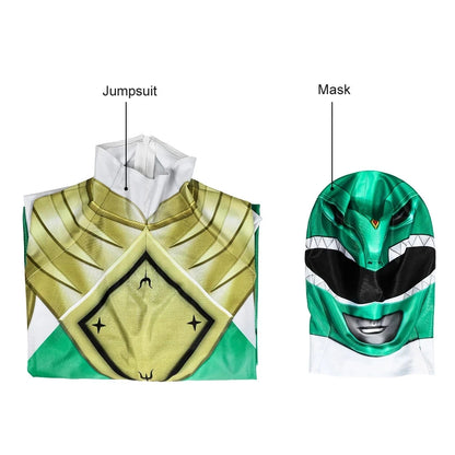 Adult Ranger Superheroes Tommy Green Ranger Jumpsuit Cosplay Costume Halloween Masquerade Bodysuit With Mask