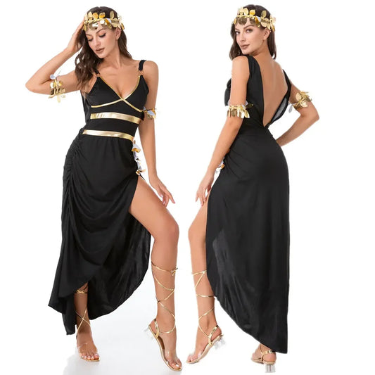 Adult Sexy Ancient Greek Goddess Athena Cosplay Costume for Women Halloween Egyptian Queen Cleopatra Masquerade Party Dress